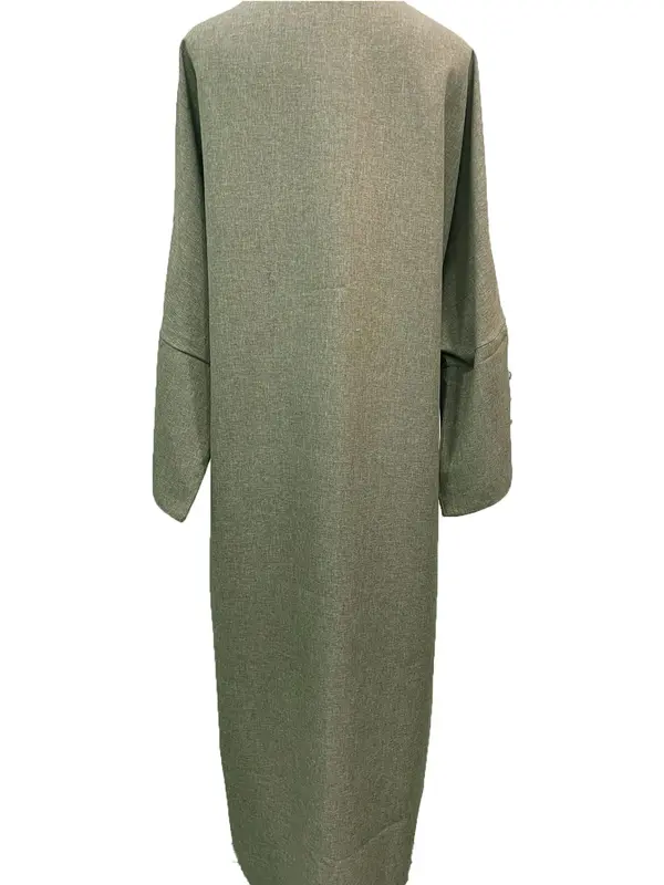Women's Solid Fake Buttons Split Sleeve Abaya without Hijab, Elegant Modest Comfort Basic Minimalist Long Sleeve Open Front Arabic Clothing, Women's Islamic Clothing, Ladies Clothes for All Seasons 5