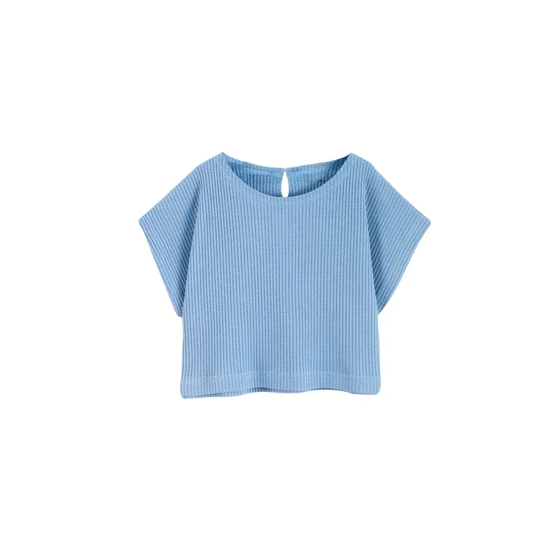 Bree&Berrie-Tshirt Crop Top Anak Katun Kaos/Knitt Motif Waffle-Nida-Fashion 1