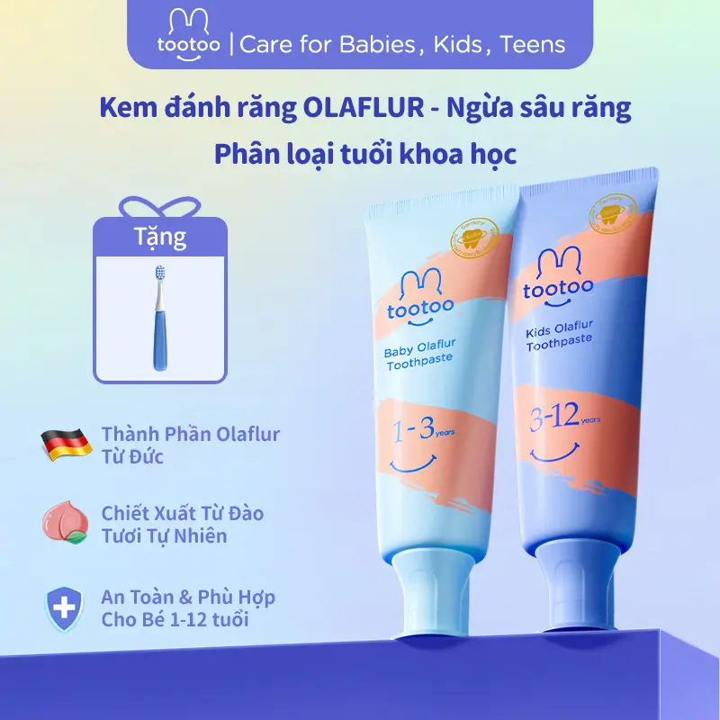 [Mua 1 tặng bàn chải] tootoo Kem đánh răng trẻ em olaflur 1-3-12 tuổi kem đánh răng trẻ em chứa florua giúp ngăn ngừa sâu răng Cho Bé