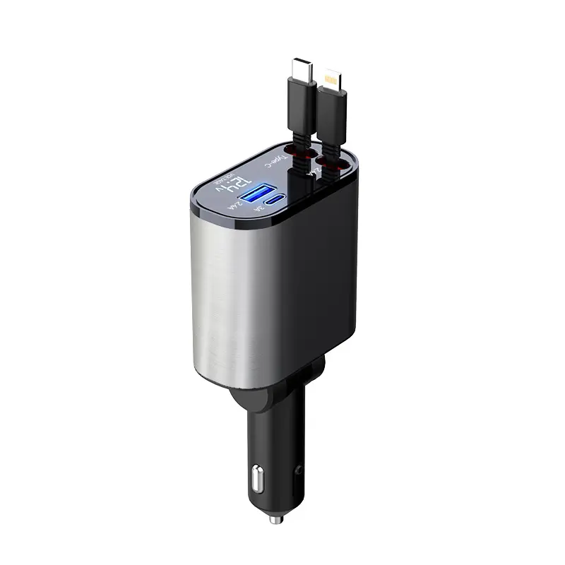 DQRGO 12-24V 2.4/4.8A 3-In-1 PD Fast Charging Car Charger Universal Flash Charging USB High Current with Digital Display