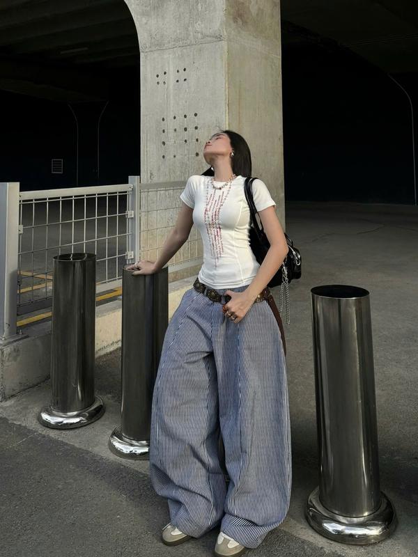 Quần kẻ sọc ống rộng Striped Kaki Migcool premium