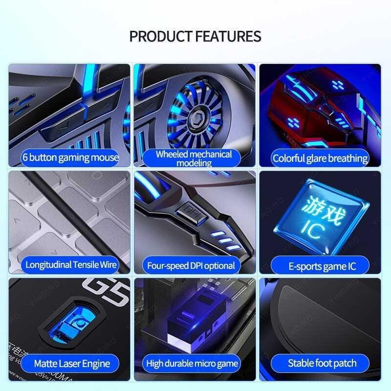 Mouse Gaming Mekanis Berkabel dengan Tombol Samping untuk Esports, Cocok untuk Komputer Desktop, Cocok untuk Pria dan Wanita, Operasi Senyap untuk Penggunaan di Kantor