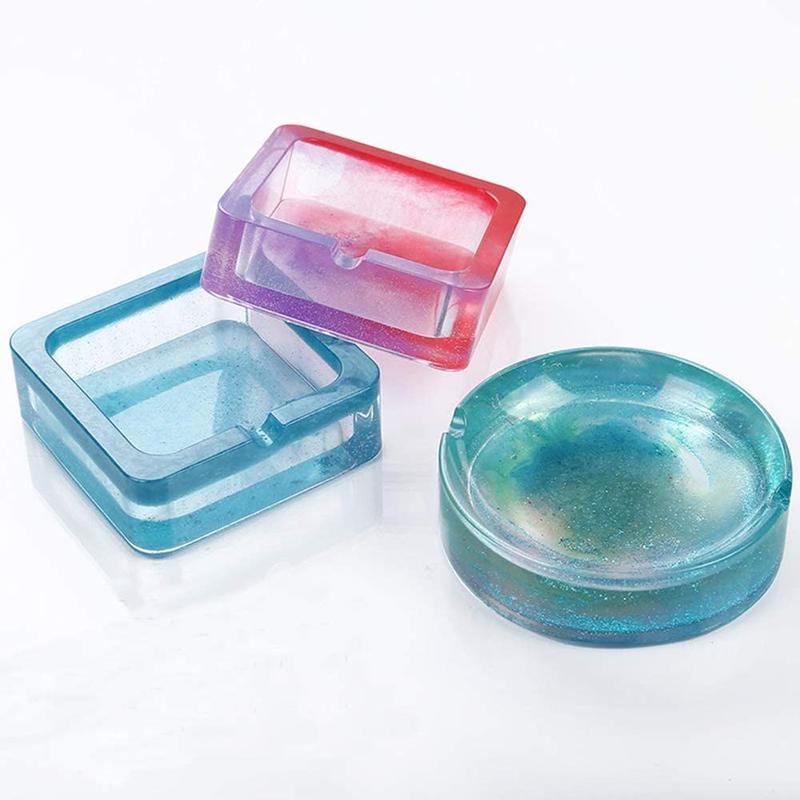 Product Introduction of Square/Round Handmade Craft Epoxy Glue Dropping Tool Silicone Molds  Resin Mold Ashtray Mould 17