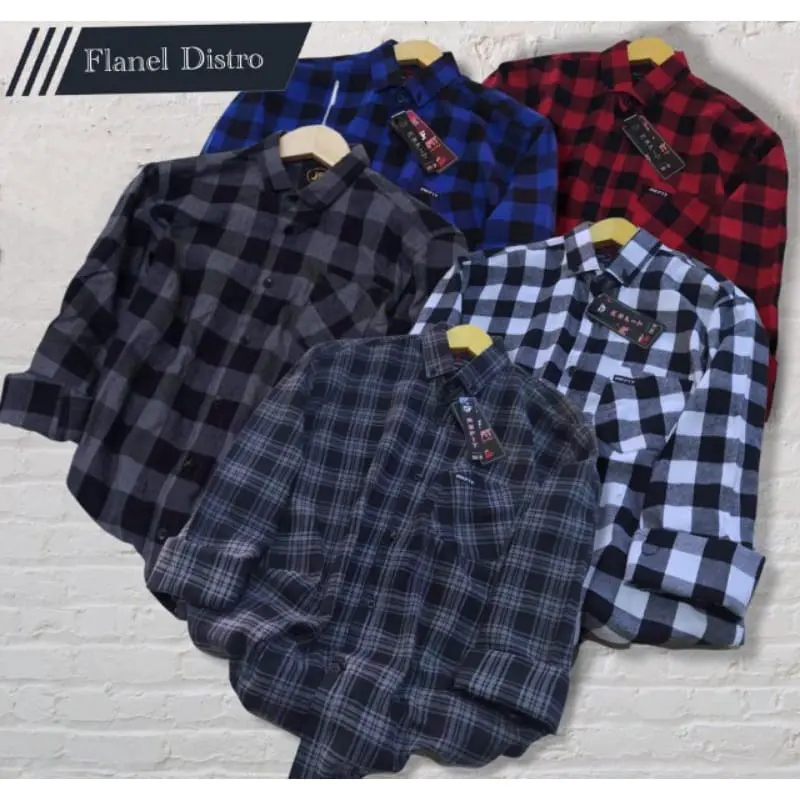 DISKON 55% Kemeja Flanel Pria LENGKAP Lengan Panjang Kemeja Flanel Cowok Casual Distro Premium Quality RA STORE PREMIUM