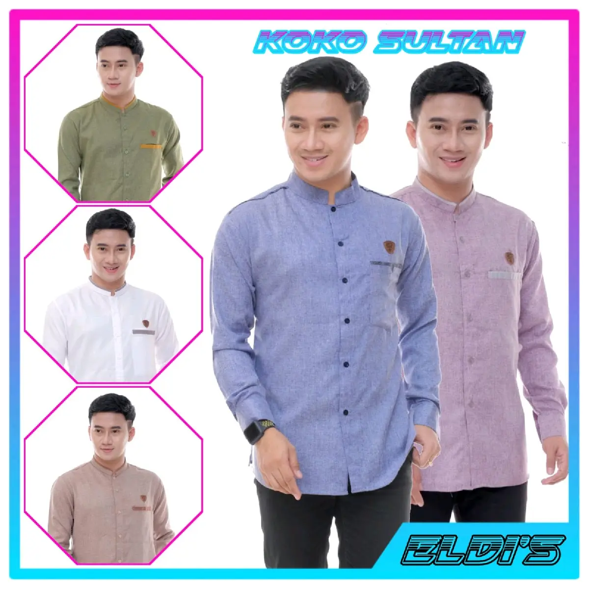 Baju koko sultan polos lengan panjang Pria Dewasa Kain Katun Madina