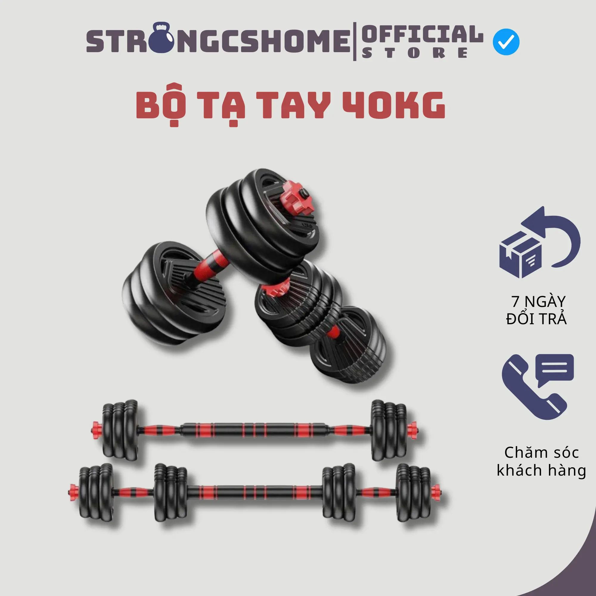 Tạ  nam nữ PVC 4 in 1 kết hợp tạ đòn đẩy 40kg tập tại nhà -sp051 Fish Cao Su Tập Gym tạ tay dumbbell
