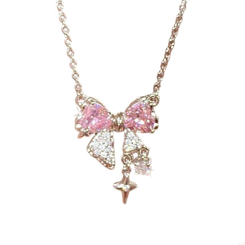 Explosive Network Red Pink Bright Bow Necklace Ins Students Sweet Cool Girl Clavicle Chain with Light Luxury Senior Sense of Summer 5