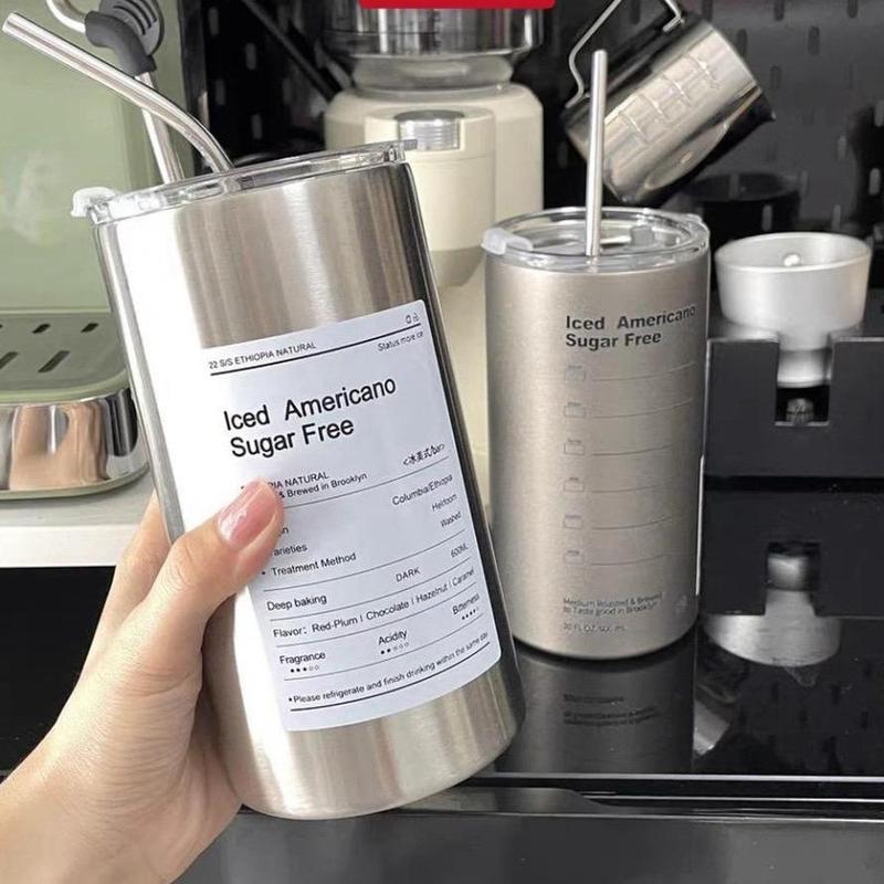 Bình đựng nước giữ nhiệt Iced Americano có ống hút dung tích 600ml Ly cốc giữ nhiệt uống cà phê dùng văn phòng