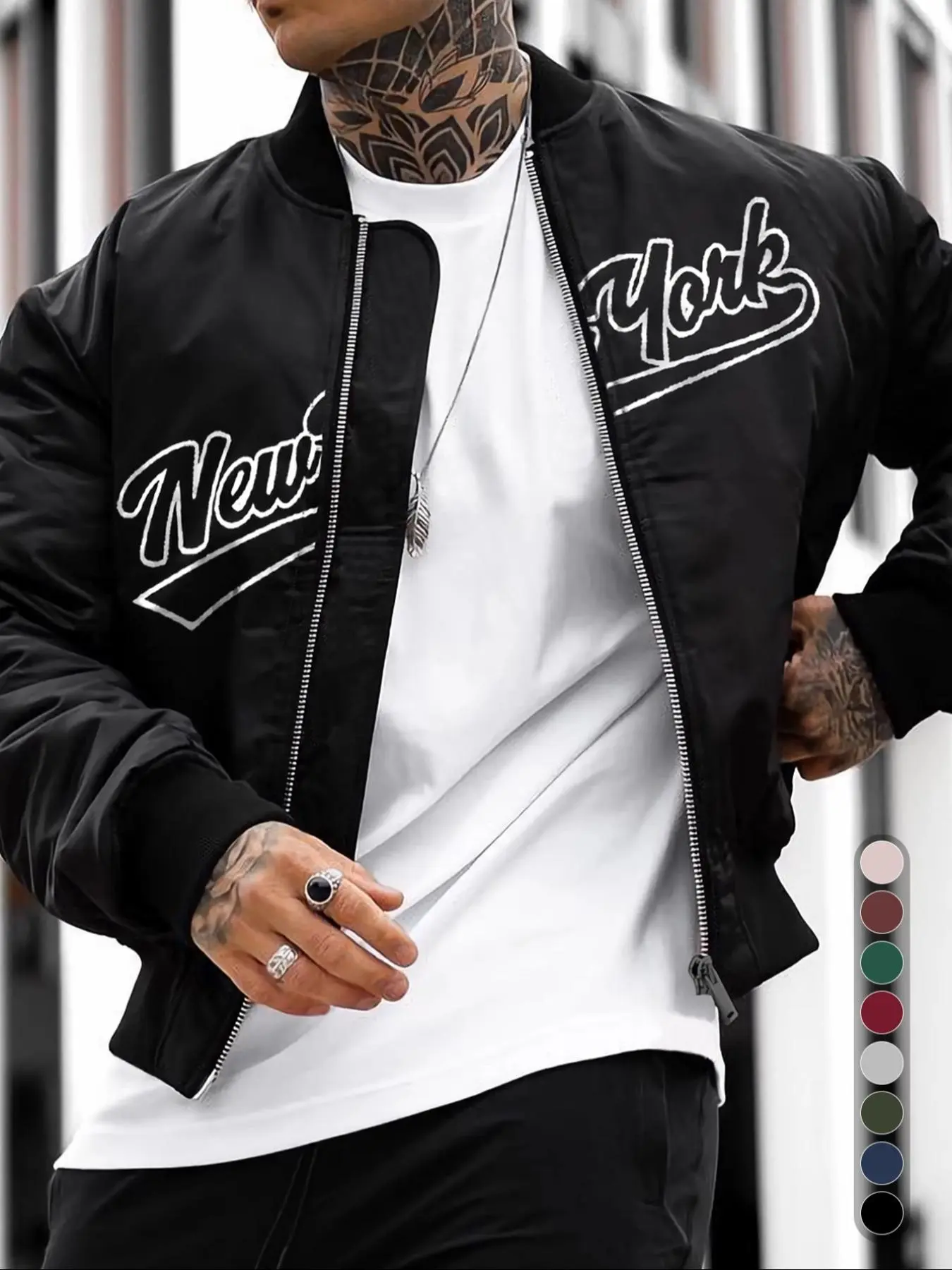 Men's Regular Fit Letter Print Pocket Zipper Bomber Jacket, 1 Count Casual Long Sleeve Baseball Collar Outerwear for Daily Wear, Fashion Men's Clothes for All Seasons， Men's Clothing