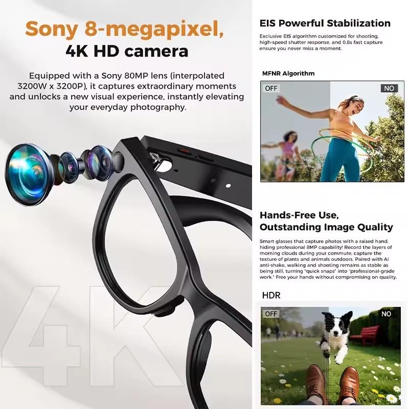 2026 New 800W 4K HD AI Smart Glasses Men Record Video 3600mAh Battery 120 Languages Translation Music Player Glasses With Camera - Image 3