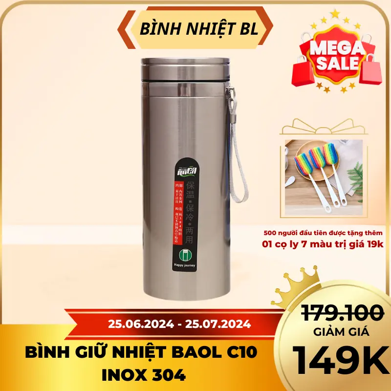 Bình giữ nhiệt inox 304 dung tích 1500ml TBNGOOD   3 lớp cách nhiệt có khay lọc hàng chuẩn tumbler miku  water  bottle