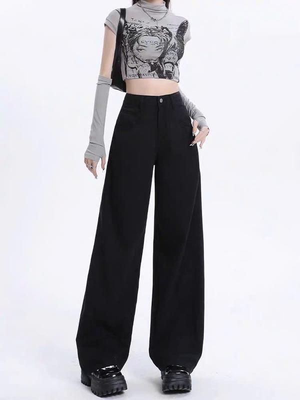 Quần Jean Kaki Nữ MIAA  Trơn Cạp Cao Ống Rộng Dáng Suông Đứng, quần kaki nữ lưng cao màu trơn Pants Women | BigBuy360 - bigbuy360.vn