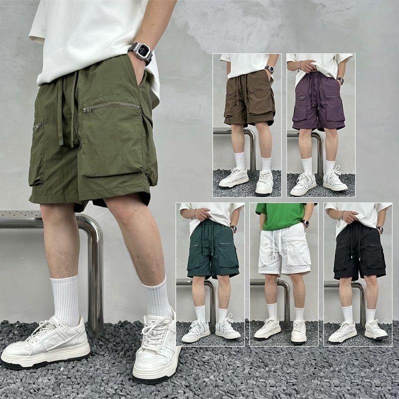 Quần short nam mùa hè khô nhanh, nhiều túi, mỏng, màu trơn, quần short công sở rộng rãi đơn giản, quần thể thao nam thời trang năm điểm, thương hiệu hợp thời trang