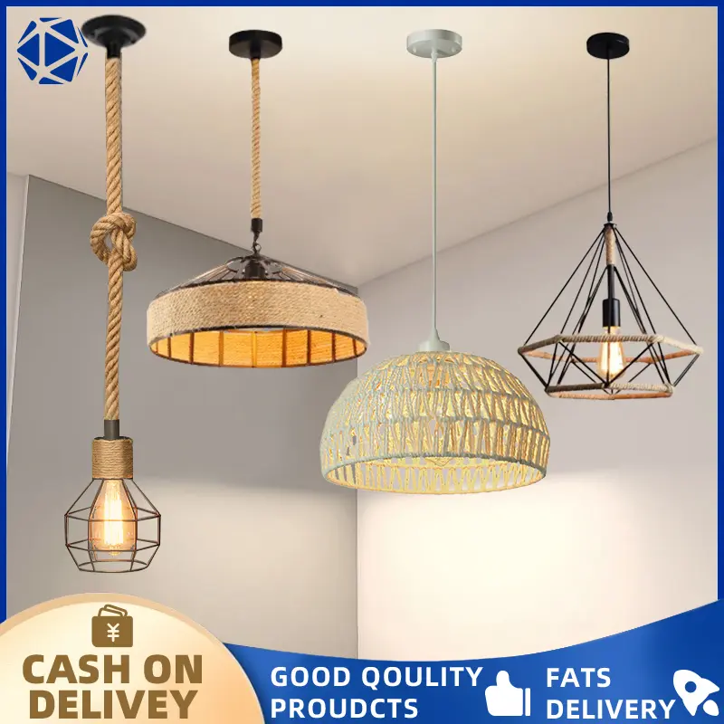 Pendant Light Japanese Style Hemp Rope Hanging Light Ceiling light for Dining Room