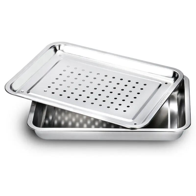 Khay trà inox sáng đẹp, gồm một khay lọc và 1 khay đế 1