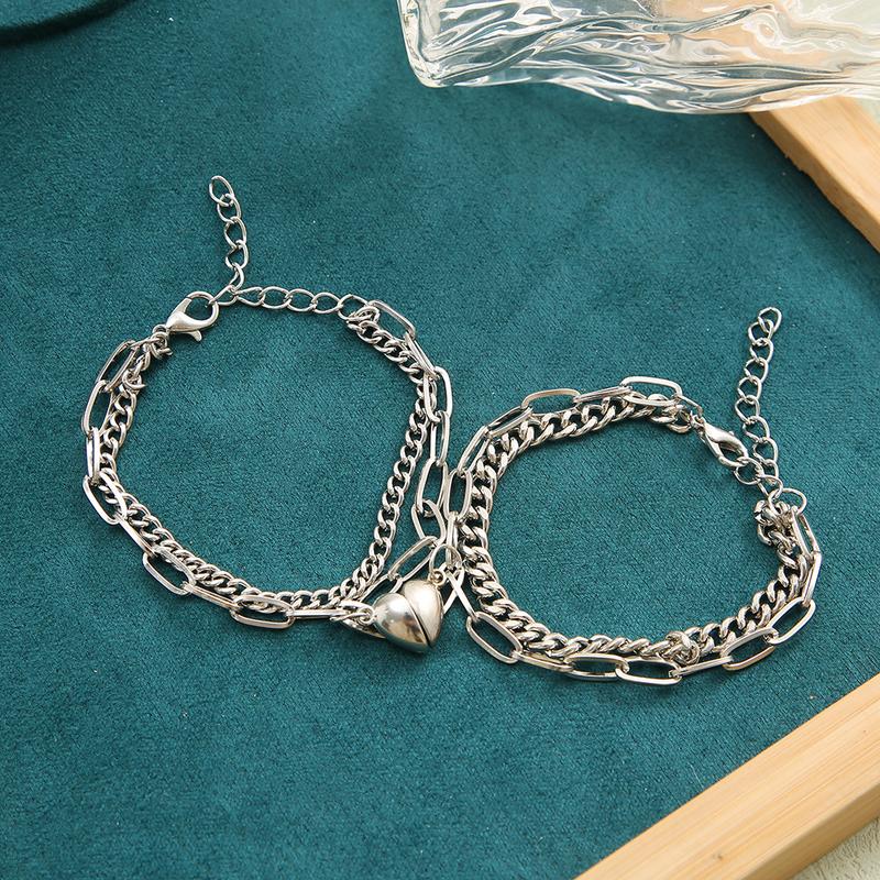 Product Introduction of Cross-Border Heart Cross Versatile Couple Bracelets Valentine's Day Magnetic Attraction Metal Couple Jewelry Wholesale projection bracelet 9