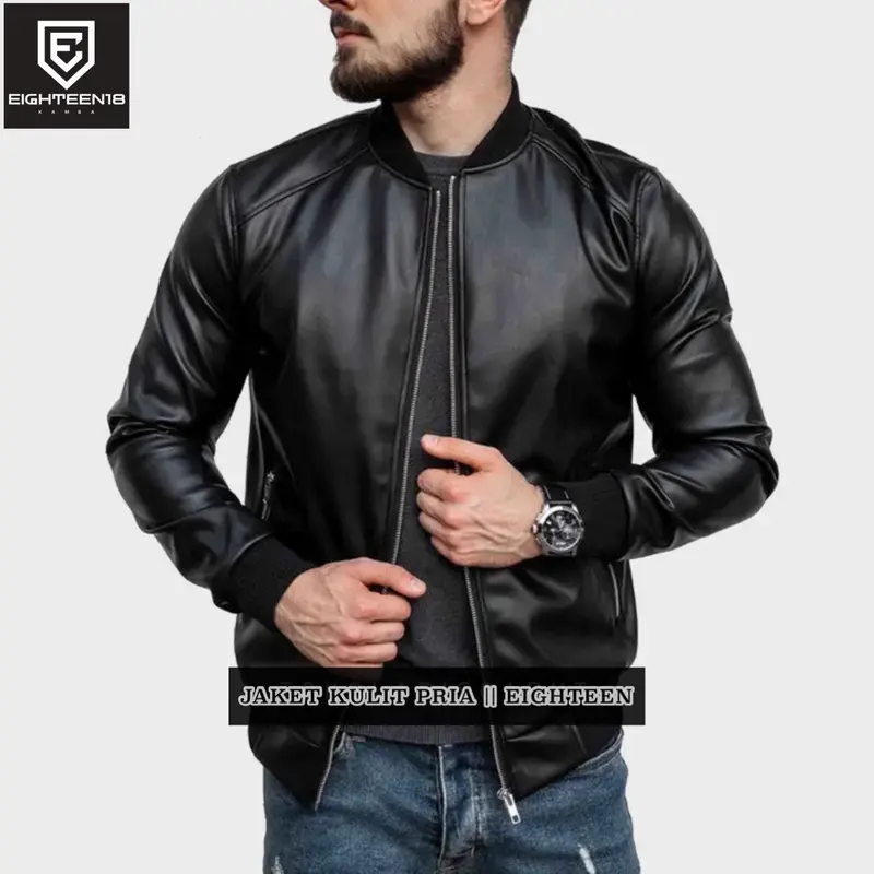 JAKET KULIT PRIA tebal  waterproof  keren  hitam  cowok  zipper  distro 1