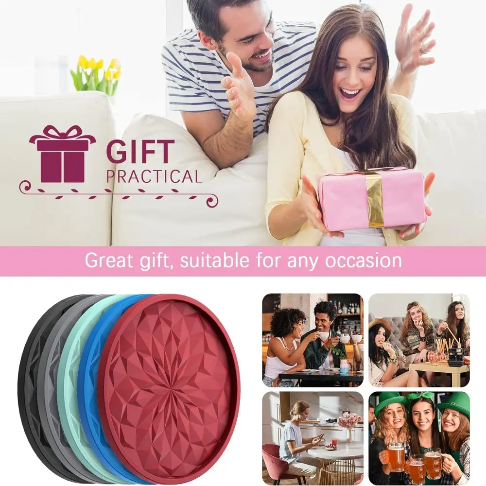 6PCS New Non-stick Tray Coffee Coasters Silicone Grey/Black/Red Silicone Coasters Dish Drying Mat Tabletop Protection