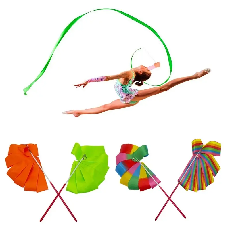 2M/4M Colorful Gym Ribbons Dance Ribbon Rhythmic Art Gymnastic Ballet Streamer Twirling Rod Stick For Gym Training Professional