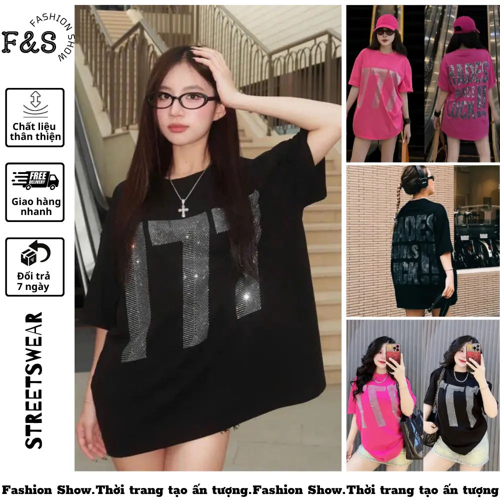 Áo thun unisex from rộng HADESS777 - Áo phông F&S nam nữ tay lỡ Top Women Cổ Tròn Đen Cotton Voi