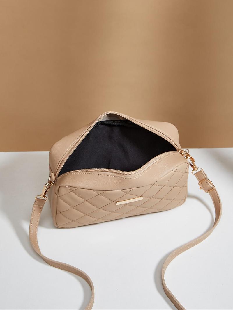 Product Introduction of Summer Fashion Geometric Zipper Crossbody Bag, Vintage Check Quilted Pattern Pu Leather Small Designer Square Bag for Daily Used 18