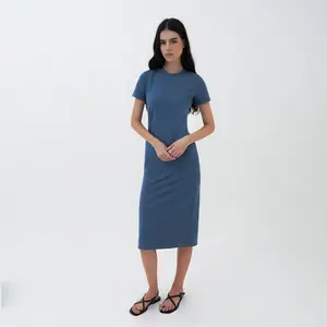 CELCIUS WOMAN Short Sleeve Maxi Dress LIN001093C LIN000141W Ash Blue