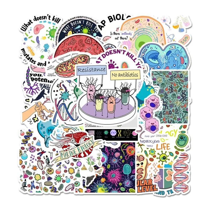 Biological Cell Pattern Sticker, 54pcs/set Waterproof Self Adhesive Decor Sticker for Gift Greeting Card Water Bottle Laptop Phone Case 0