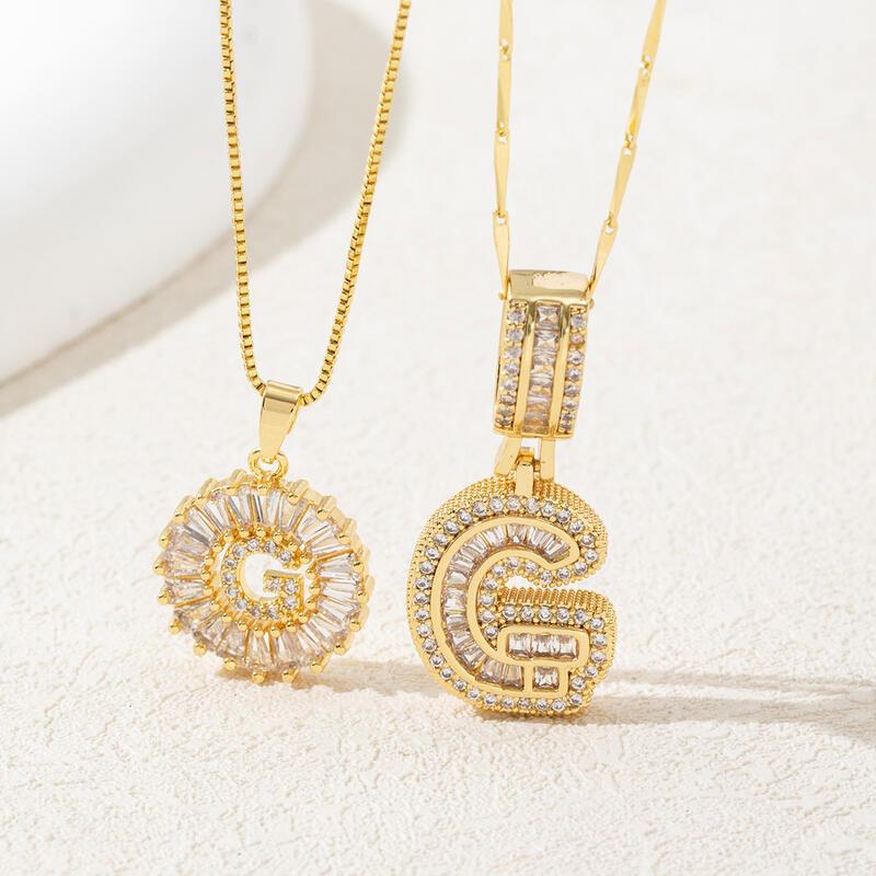 Product Introduction of Full Diamond Rock Candy 26 Letter Pendant Necklace for Women, Copper Set with Zirconia Plating and True Gold Round Flower Letter Set 7