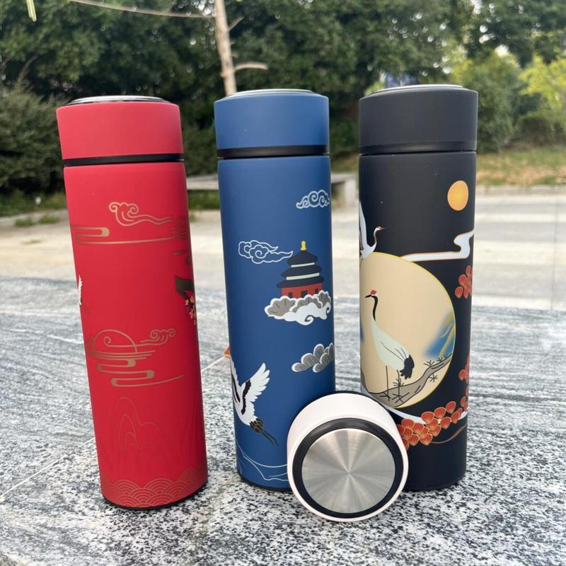Chinese Style Vacuum Flask, 500ML Stainless Steel Water Bottle, Tea Separation Water Cup for Home Office, Drinking Cup for Men and Women 7