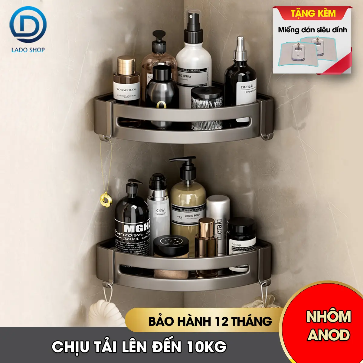 KỆ TREO DÁN TƯỜNG NHÔM ANOD 6118 - 6119 + Tặng kèm miếng dán, tắt kê và vít