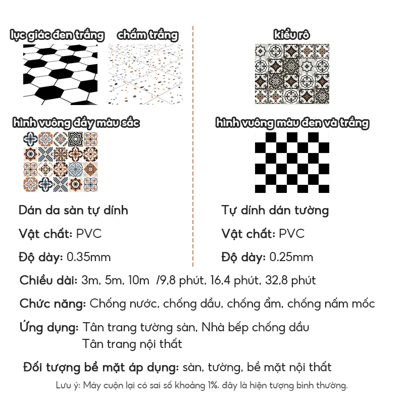 Miếng Dán Sàn Chống Thấm Nước Tự Dính Giả Thảm Giấy Dán Tường DIY Phòng Tắm Phòng Ngủ Văn Phòng Nhà Bếp Ngói 5