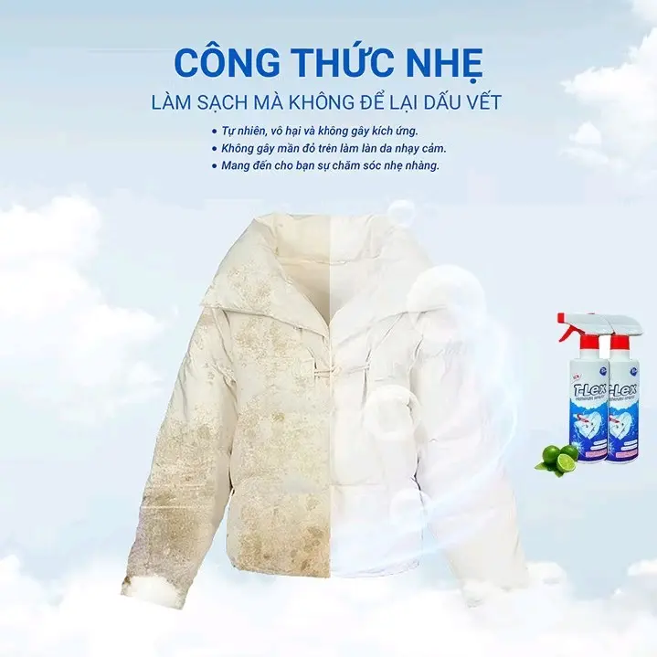 Tẩy Trắng Quần Áo T-LEX 500ml Tẩy Mốc, Ố Vàng Quần Áo, Vết Bẩn - Chính Hãng Không Làm Phai Màu Vải Làm Sạch xịt  mốc 8