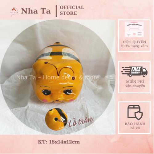  Ống heo LỖ TRÒN tiết kiệm CON ONG heo sứ hoạ tiết bé ong dễ thương xinh xắn dùng làm đồ trang trí đựng tiền làm quà tặng 