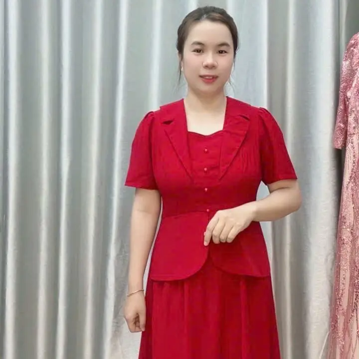 Đầm trung niên nữ , đầm tặng mẹ , đầm thiết kế cổ vest dáng xòe 2