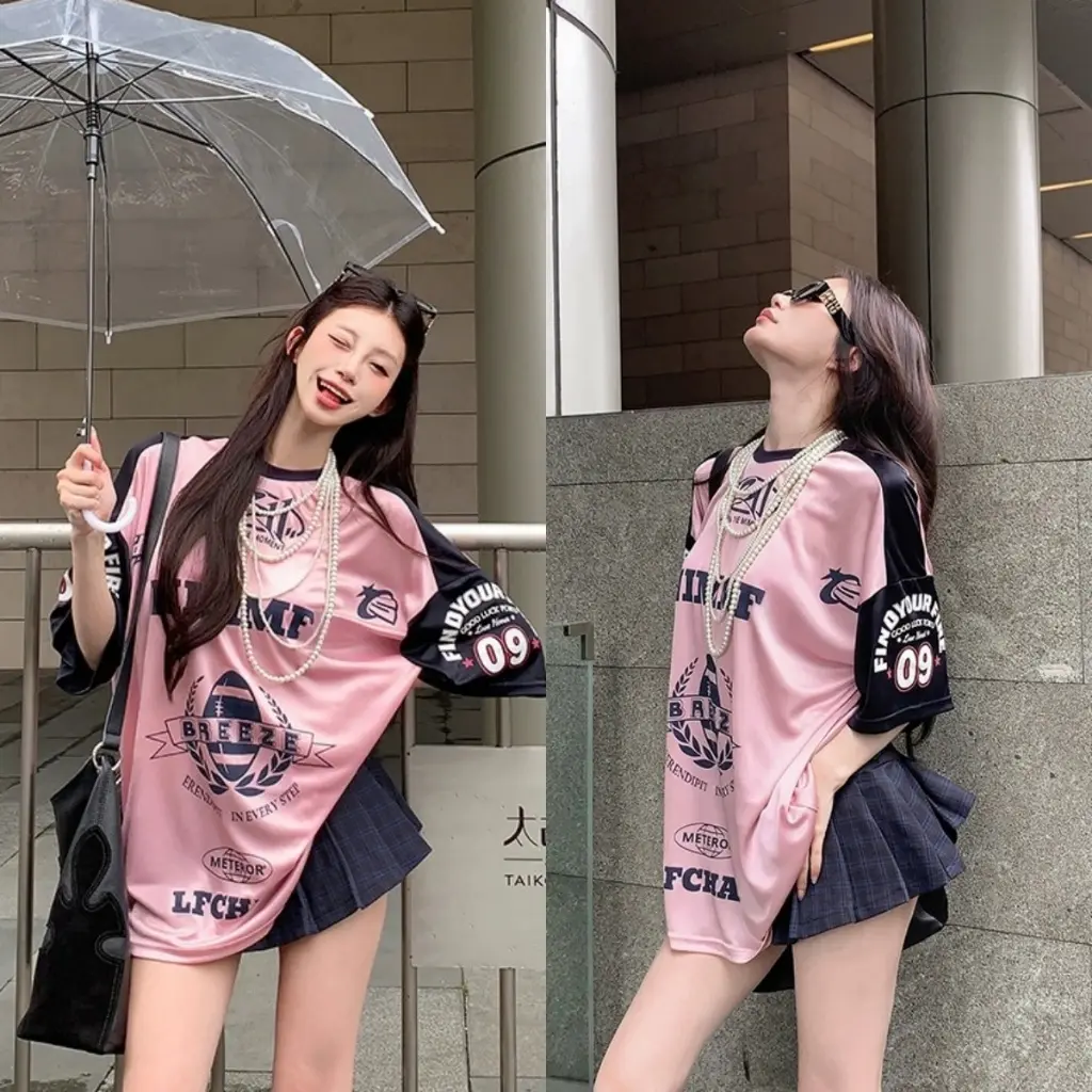Kemeja-T, Gaya Korea, Baju Atasan Gaya Sukan Retro Amerika, Longgar, Tanpa Lengan, Merah Jambu, Rompi Digital Comel, Jersi Sukan, Pakaian Jalanan, Trend Fesyen, Pemejalwapan Penuh, 2024