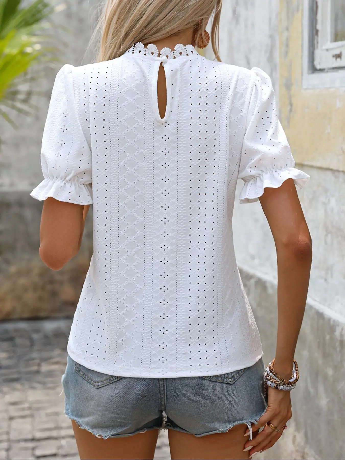 Women's Plain Short Sleeve Tee, Sweet Elegant Fashion Casual T-shirt for Daily Holiday Vacation Outdoor Wear, Ladies Clothes for Summer