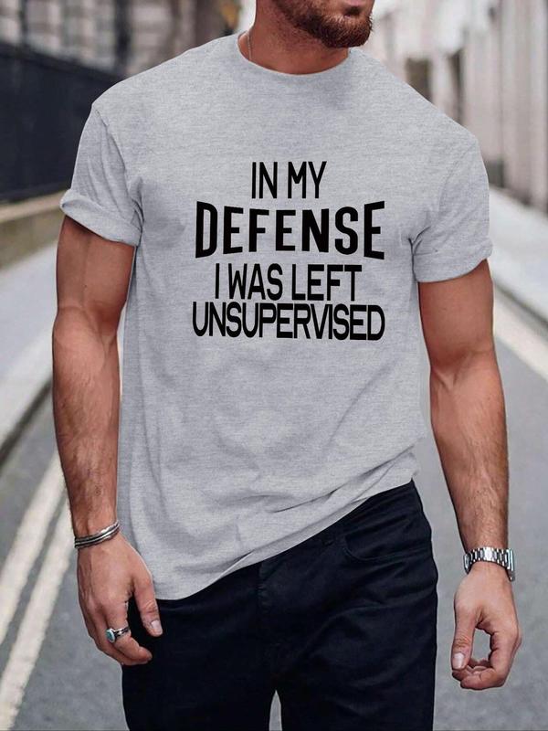 Men's Slogan Print Round Neck Tee, Regular Fit Fashion Crew Neck Short Sleeve T-shirt, Comfort Summer Clothes, Going Out Top 3