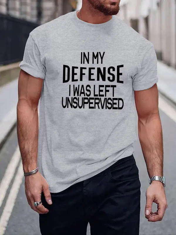 Men's Slogan Print Round Neck Tee, Regular Fit Fashion Crew Neck Short Sleeve T-shirt, Comfort Summer Clothes, Going Out Top 2