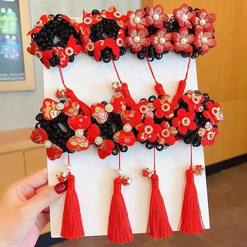 Product Introduction of Tóc Giả Trẻ Em, Phụ Kiện Tóc Scrunchies Bóng Tua Rua, cài tóc Cô Gái Năm, Phong Cách Cổ Trang Mới, C4J1 20