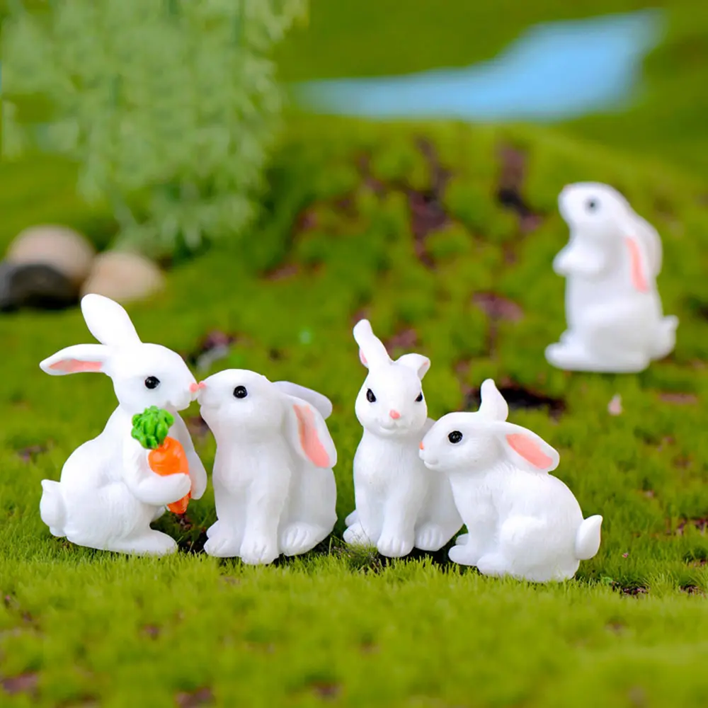 White Hare Easter Decoration Dollhouse Ornament Micro Landscape Miniature Rabbit Figurine Resin Bunny Statue Fairy Garden