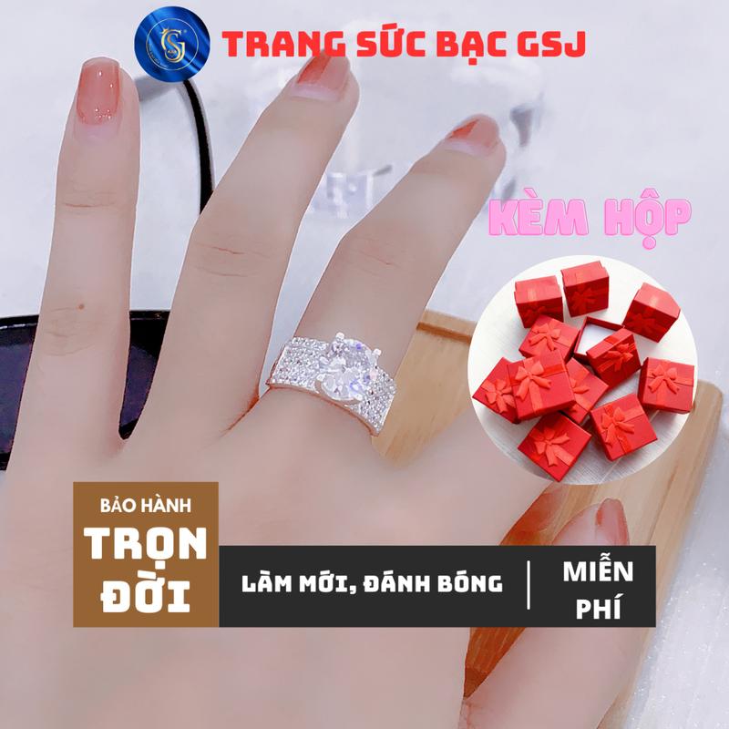 {Kèm Hộp} Nhẫn Bạc 925 Nữ Đá Chủ Cao Bốn Trấu Thân Năm Hàng Đá Nhỏ Khắc Chữ S, Sử Dụng Hàng Ngày Không Cần Kiêng Nước - GSJ - R4202001