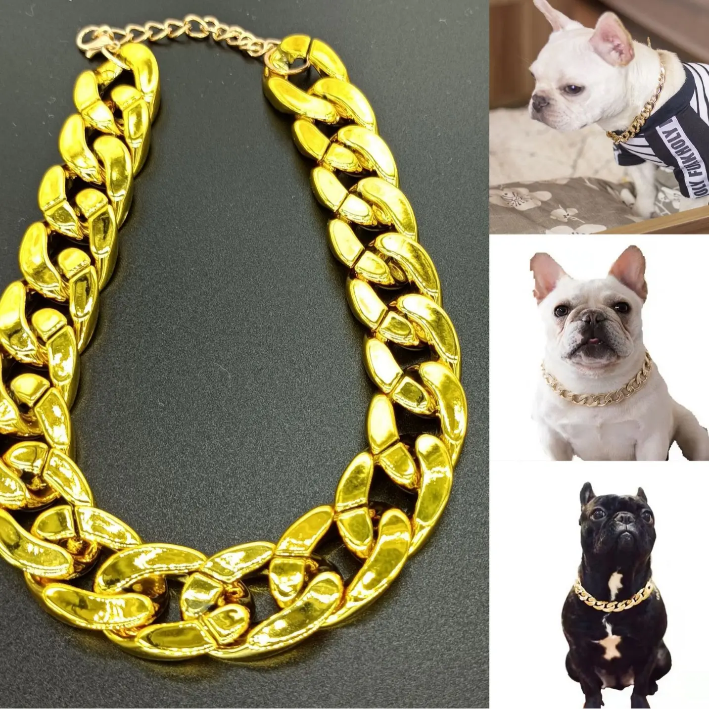 Pet Necklace dog necklace French Bulldog Teddy Pug Dog Gold Chain Small and Medium Dog Collar Accessories