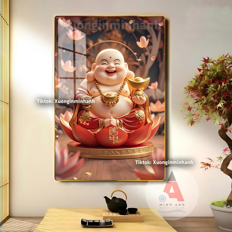 [Phật di lặc] Tranh gỗ tráng gương dày 13mm - Bo viền vàng cao cấp - Địa tạng Vương - Phật thích ca - Quan âm bồ Tát,... Treo tường phòng thờ, mang lại may mắn bình an hạnh phúc Decor Phòng