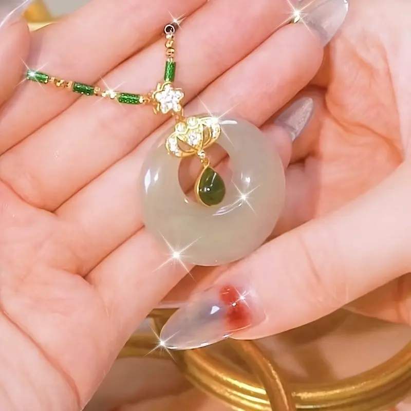 Elegant Boho-Chic Heart Pendant Necklace with Imitation Jade - Perfect for Casual Attire & Special Occasions surprising gift 1