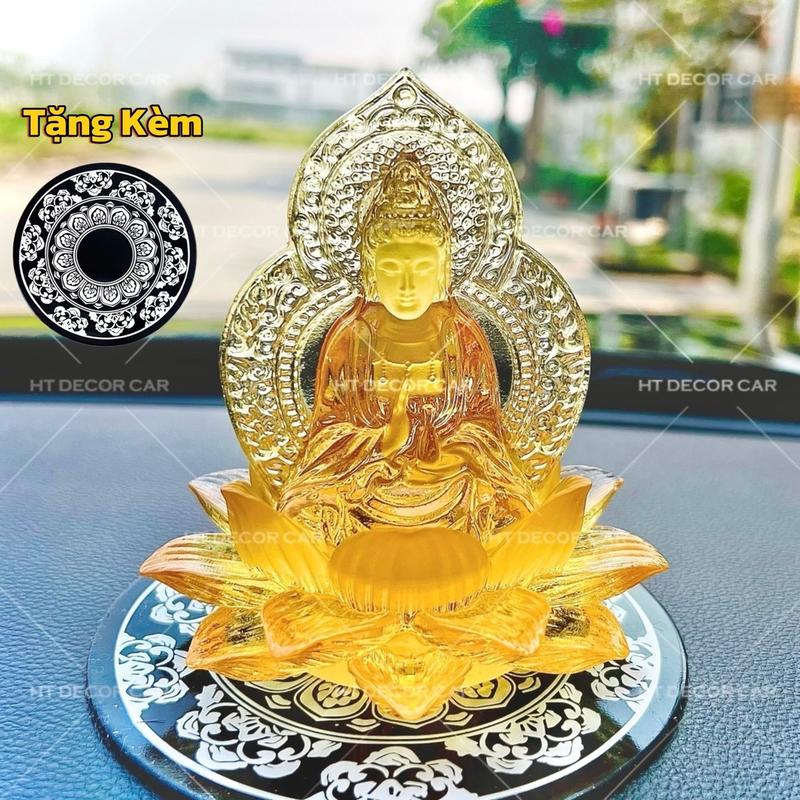Phật Bà Quan Âm đế sen nở 3 tầng đá lưu ly trang trí taplo oto mang lại bình an và may mắn Nội Thất Decor,Decor Phòng,Decor Oto,trang trí oto