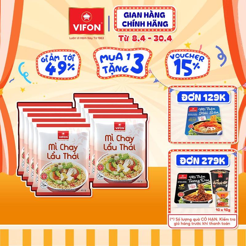 Set 10 gói Mì Chay Lẩu Thái/ Mì Chay Rau Nấm VIFON 65gr/ Gói