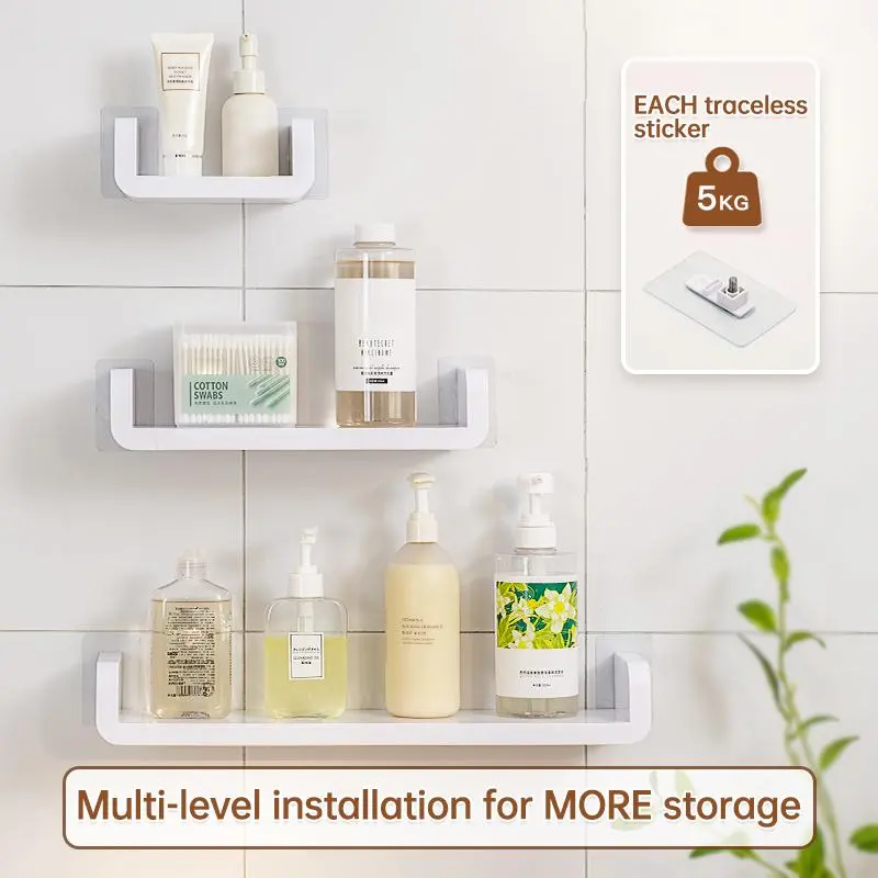 Wall Mounted Storage Rack, 1 Count/3 Counts Punch Free Bathroom Storage Rack with Hook, Home Organizer for Kitchen, Bathroom, Living Room