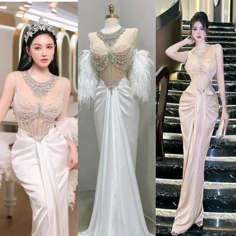 đầm body dài đính đá xếp hong dự tiệc 0
