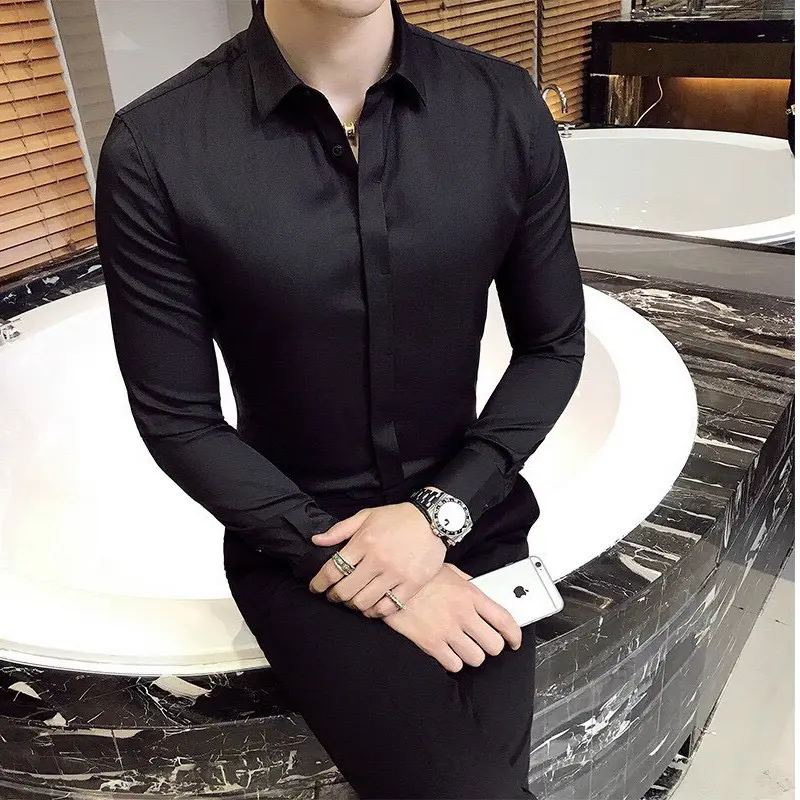 Sơ Mi Nam Dấu Cúc Luxury Trơn Giãn Ôm gọn