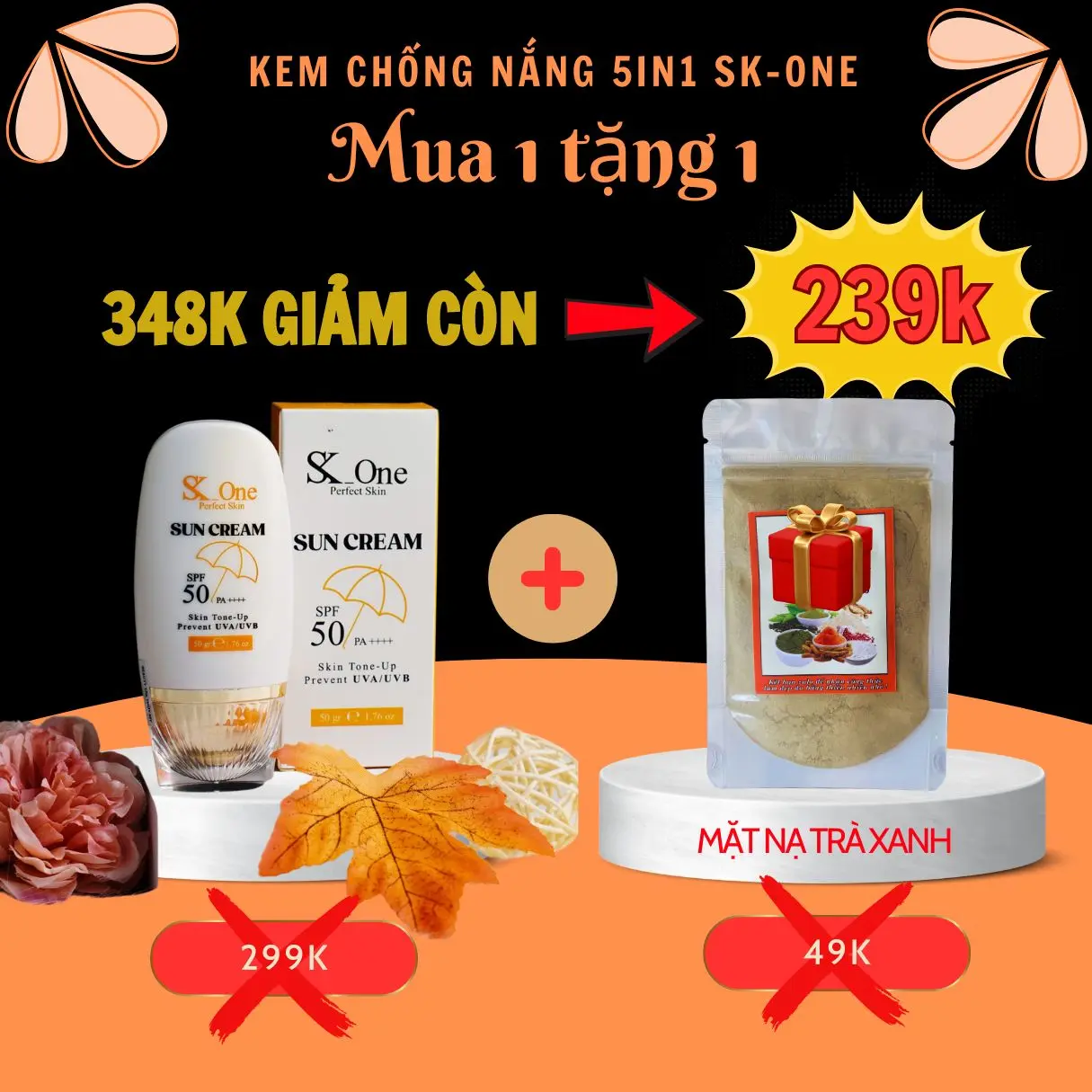 Kem chống nắng Makeup SK-ONE + tặng bột mặt nạ - 50g SPF 50 Dưỡng Ẩm Làm Đẹp Da sunscreen chong nang